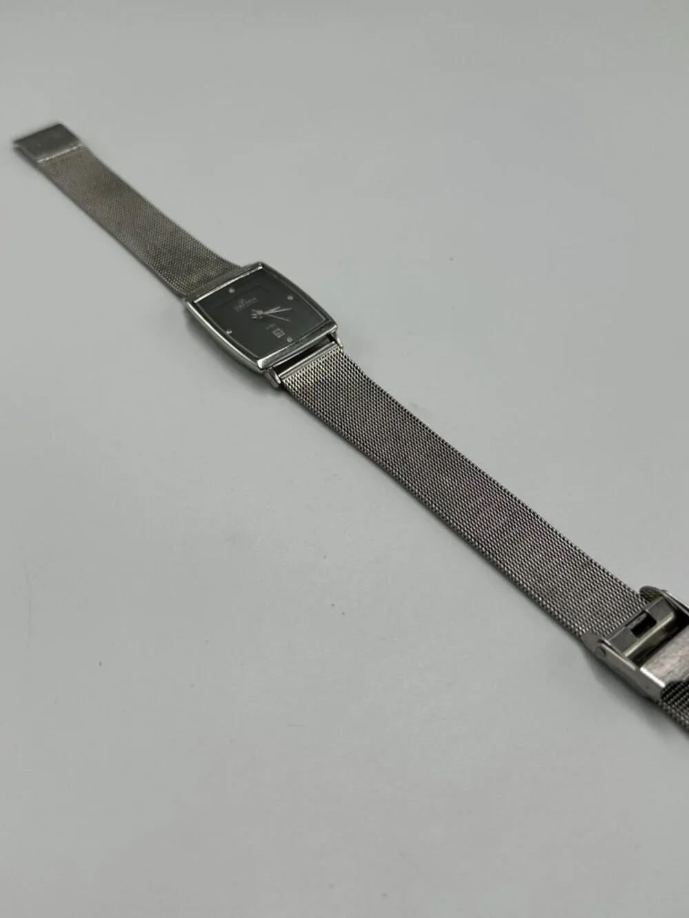 3/$30 Grenen Watch Women Silver Tone Black Dial Date Window New Battery 8.5 Inch
